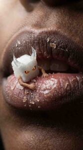 sugar cube on lip prompt result